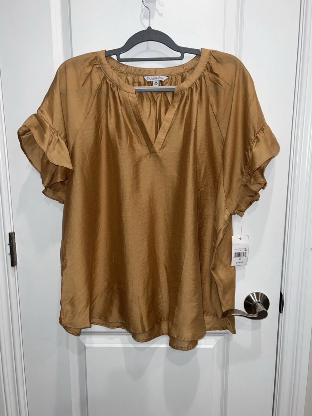 Ophelia Roe Women's Gold Flutter Sleeve Blouse Plus Size 3X NWT